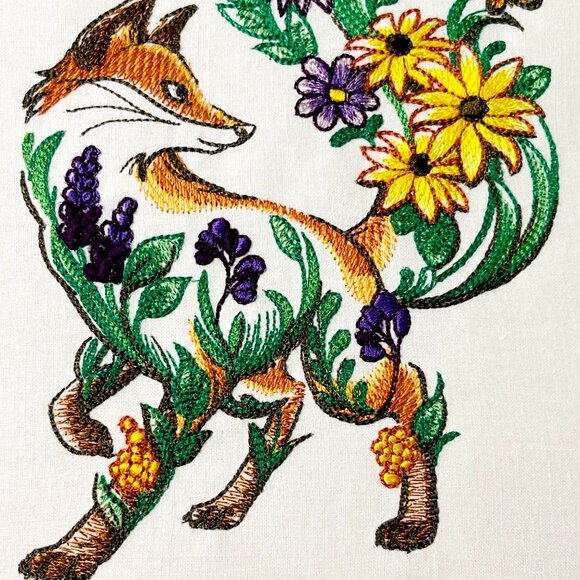 Flower Fox Butterfly Wall Art Embroidery Wood Hoop Frame 10.5" Handmade New - Picture 3 of 7